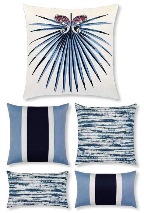 Coastal Horizon Blue Outdoor Throw Pillow Set