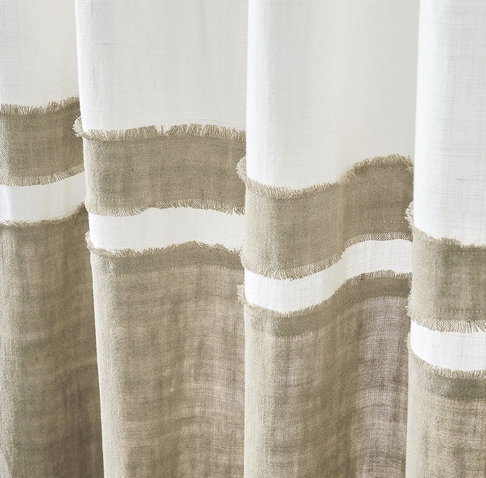 Banded Beach Linen Window Panels - Nautical Luxuries