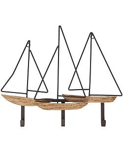 Euro Coastal Rustic Sailboat Wall Rack - Nautical Luxuries