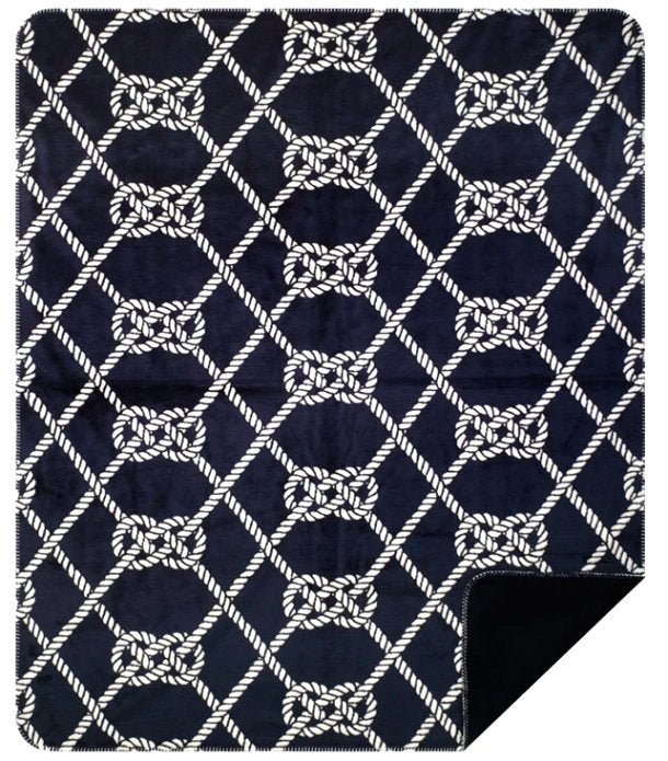 Double-Plush Nautical Navy Anchors Throw - Nautical Luxuries