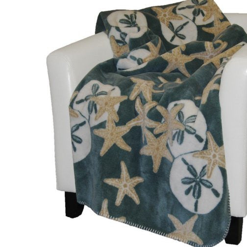Luxury  Double-Plush Starfish & Sand Dollar Coastal Throw - Nautical Luxuries