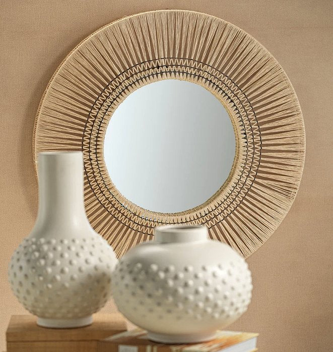 Fine Lines Woven Natural Abaca Beach House Mirrors - Nautical Luxuries