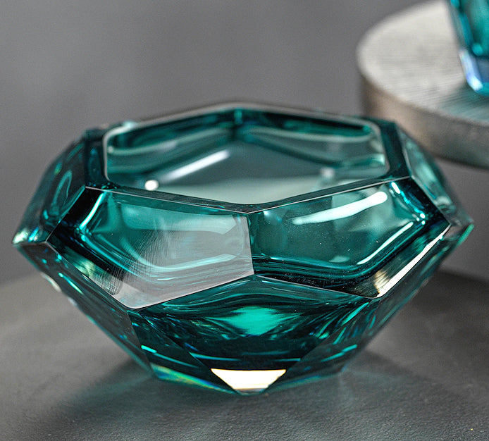 Aqua Seas Faceted Cut Glass Accent Bowl - Nautical Luxuries