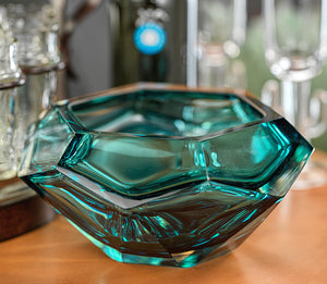 Aqua Seas Faceted Cut Glass Accent Bowl - Nautical Luxuries