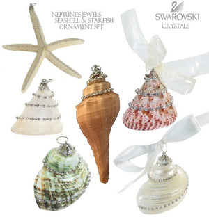 Poseidon's Jewels Swarovski Crystals Seashell Ornament Set - Nautical Luxuries
