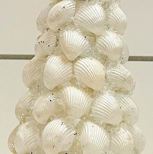 Winter Iced Clamrose Shell Coastal Tabletop Tree - Nautical Luxuries