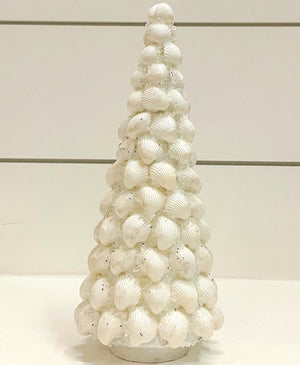Winter Iced Clamrose Shell Coastal Tabletop Tree - Nautical Luxuries