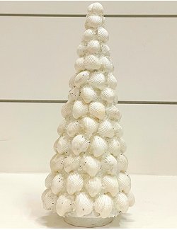 Winter Iced Clamrose Shell Coastal Tabletop Tree - Nautical Luxuries