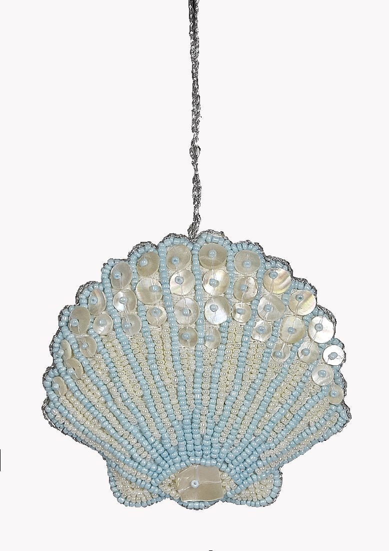 Heirloom Hand-Beaded 6-Pc. Seashell Ornament Set - Arctic Ice Blue - Nautical Luxuries