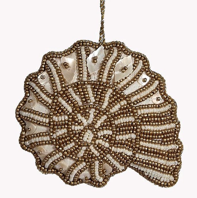 Heirloom Hand-Beaded 6-Pc. Seashell Ornament Set - Golden Dunes - Nautical Luxuries