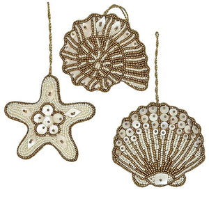 Heirloom Hand-Beaded 6-Pc. Seashell Ornament Set - Golden Dunes - Nautical Luxuries