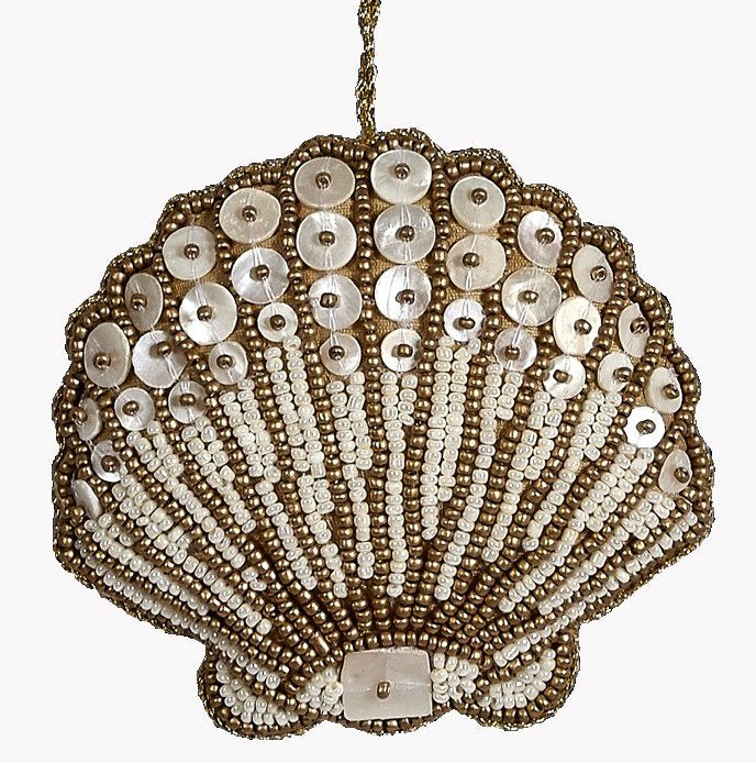 Heirloom Hand-Beaded 6-Pc. Seashell Ornament Set - Golden Dunes - Nautical Luxuries