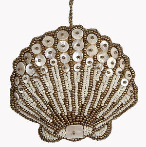 Heirloom Hand-Beaded 6-Pc. Seashell Ornament Set - Golden Dunes - Nautical Luxuries