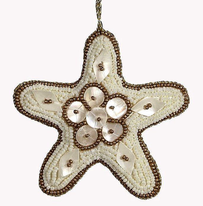 Heirloom Hand-Beaded 6-Pc. Seashell Ornament Set - Golden Dunes - Nautical Luxuries