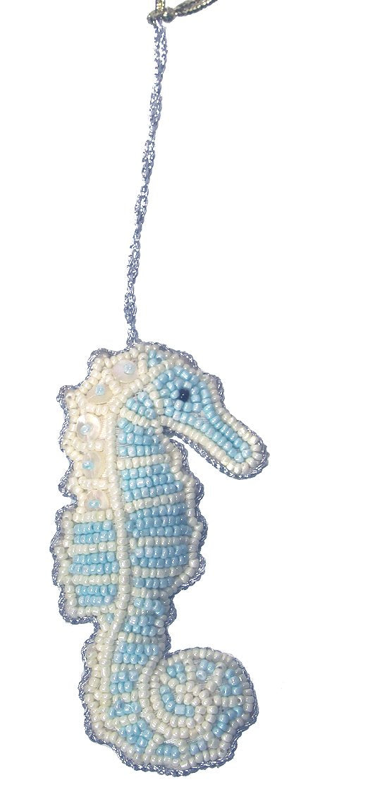 Heirloom Hand-Beaded 6-Pc. Seashell Ornament Set - Arctic Ice Blue - Nautical Luxuries