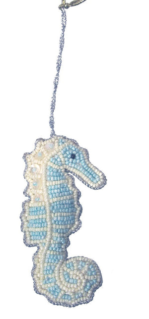 Heirloom Hand-Beaded 6-Pc. Seashell Ornament Set - Arctic Ice Blue - Nautical Luxuries