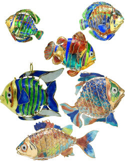 Cloisonne Enamel Articulated Tropical Reef Fish Ornament Set - Nautical Luxuries