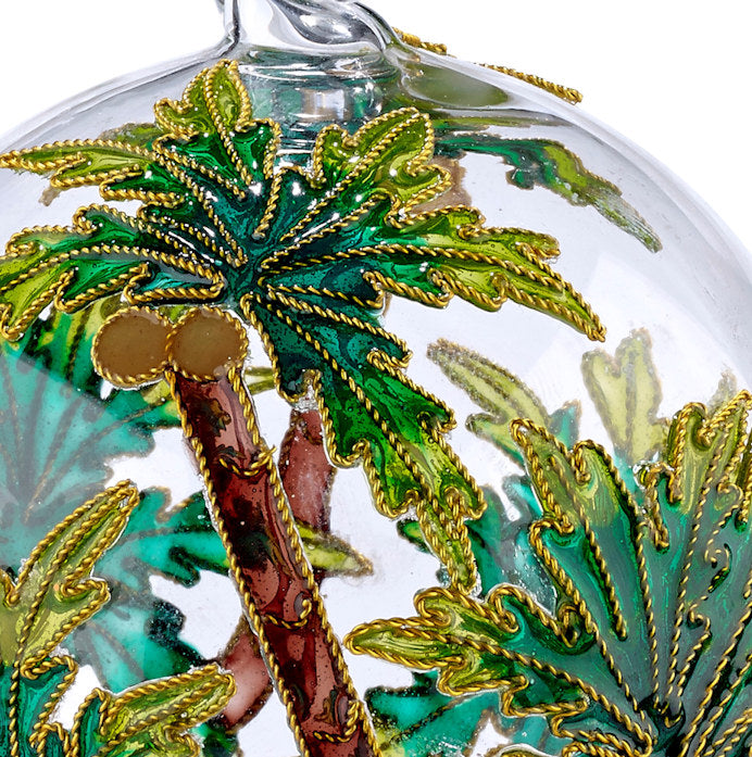 Tropical Palm Trees Cloisonné 2-Pc. Glass Ornament Set - Nautical Luxuries