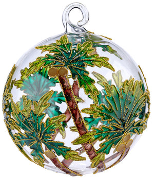 Tropical Palm Trees Cloisonné 2-Pc. Glass Ornament Set - Nautical Luxuries
