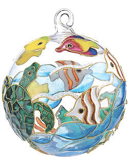 Swimming Sea Life Cloisonné 2-Pc. Glass Ornament Set - Nautical Luxuries