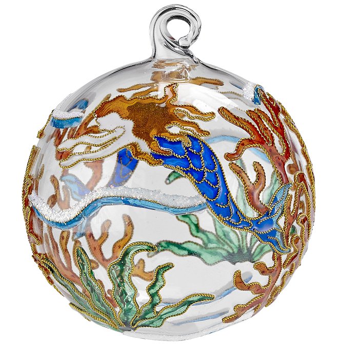Swimming Mermaid Cloisonné 2-Pc. Glass Ornament Set - Nautical Luxuries