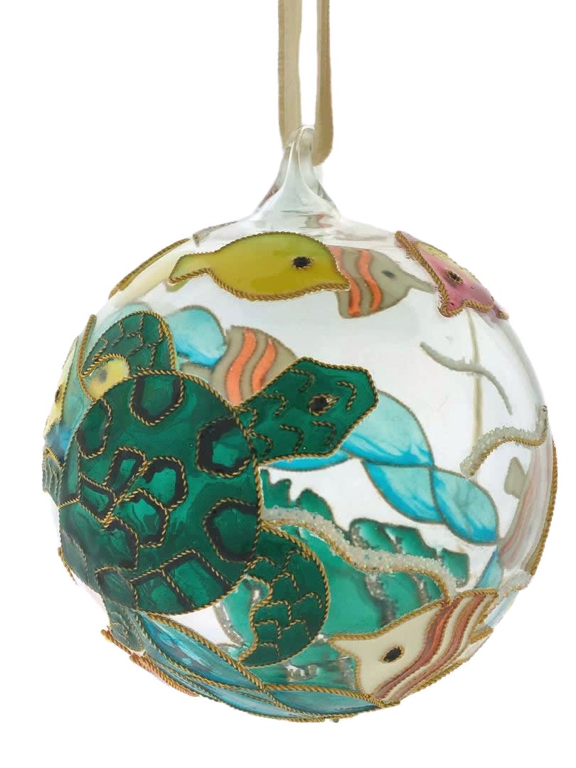 Swimming Sea Life Cloisonné 2-Pc. Glass Ornament Set - Nautical Luxuries