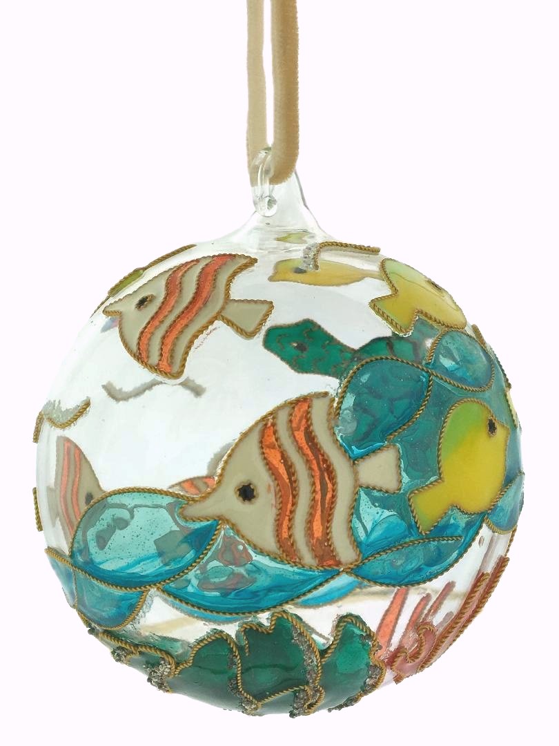 Swimming Sea Life Cloisonné 2-Pc. Glass Ornament Set - Nautical Luxuries