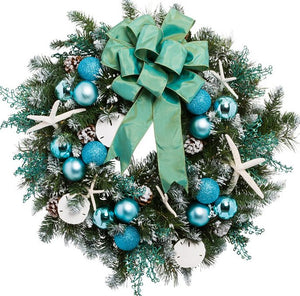 Yacht Silks Luxury Aqua Starfish Indoor/Outdoor Holiday Wreath - Nautical Luxuries