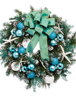 Yacht Silks Luxury Aqua Starfish Indoor/Outdoor Holiday Wreath - Nautical Luxuries