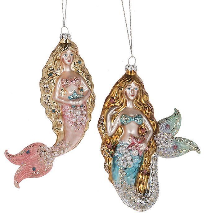 Glittering Glass Mermaids 4-Pc. Ornament Set - Nautical Luxuries