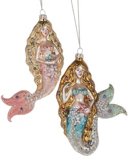 Glittering Glass Mermaids 4-Pc. Ornament Set - Nautical Luxuries