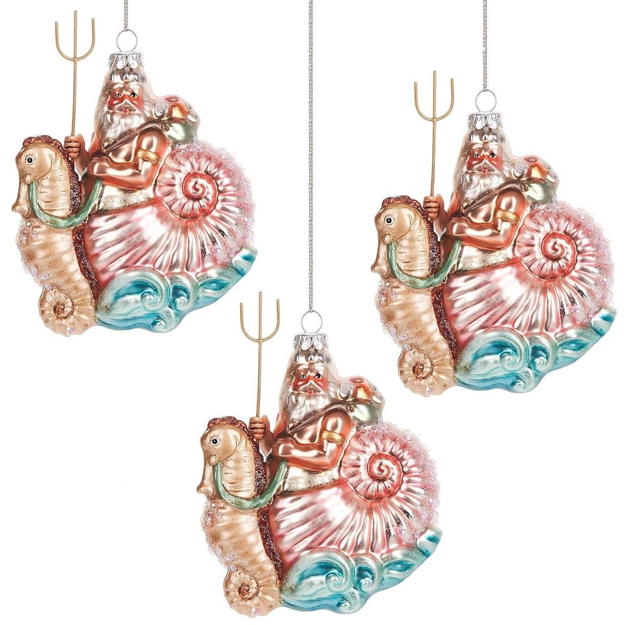 Riding The Waves Glass 3-Pc. Ornament Set - Nautical Luxuries