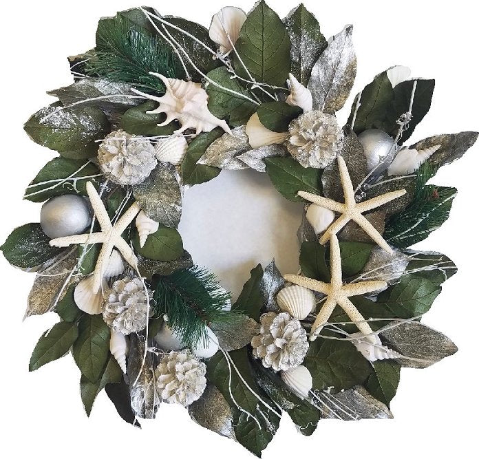 Silver Seashore Preserved Coastal Wreath - Nautical Luxuries