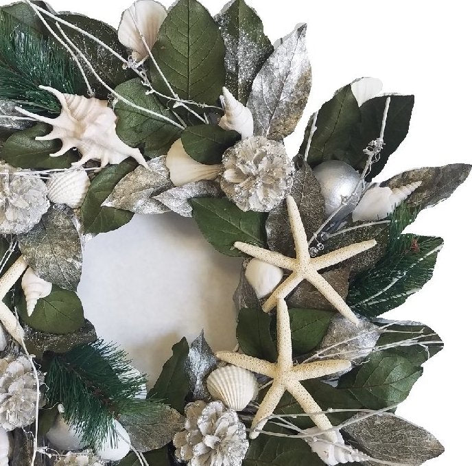 Silver Seashore Preserved Coastal Wreath - Nautical Luxuries