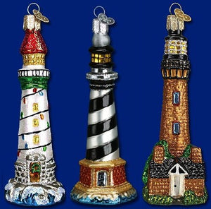 Blown Glass Lighthouse 6-Pc. Ornament Set - Nautical Luxuries