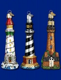 Blown Glass Lighthouse 6-Pc. Ornament Set - Nautical Luxuries