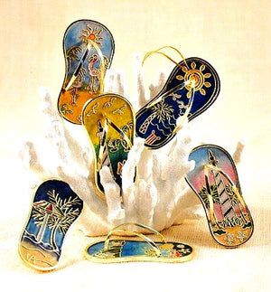 Cloisonne Enamel Flip Flop Ornament Set - Nautical Luxuries