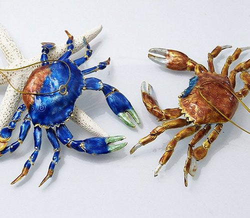 Cloisonné Coastal Crab Ornaments - Nautical Luxuries