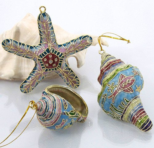 Cloisonne Seashells Ornaments - Nautical Luxuries