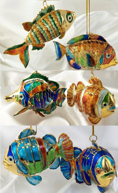 Cloisonne Enamel Articulated Tropical Fish Ornament Set - Nautical Luxuries