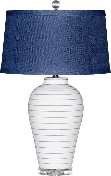 Sullivan Coastal Beach Blue Striped White Ceramic Jar Table Lamp White Ivory Kathy Kuo Home