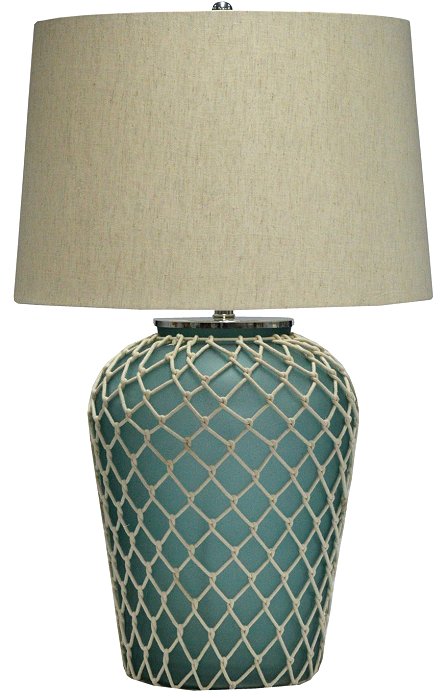 Aqua Blue Frosted Glass Netted Table Lamp - Nautical Luxuries