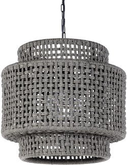 Indoor/Outdoor Rope Basketweave Drum Pendant - Nautical Luxuries