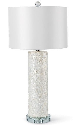 Scalloped Capiz Shell Tall Column Lamp - Nautical Luxuries
