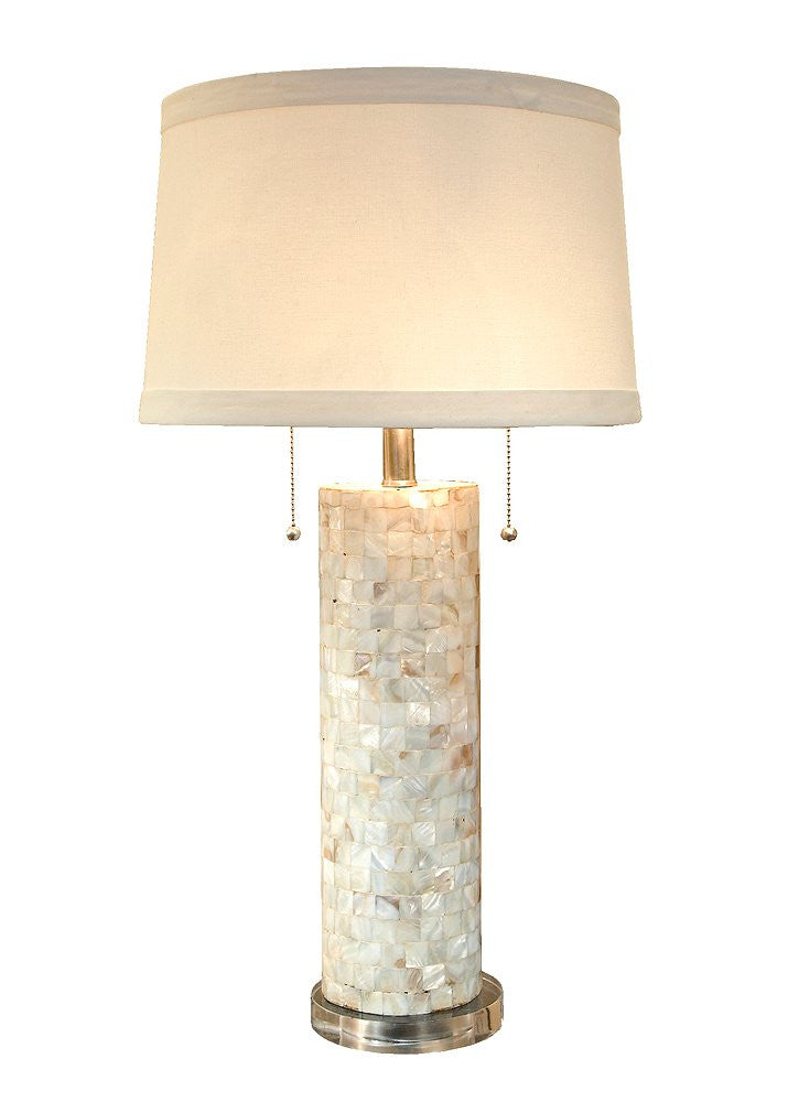 Coastal-Chic Mother Of Pearl Column Lamp - Nautical Luxuries