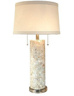 Coastal-Chic Mother Of Pearl Column Lamp - Nautical Luxuries