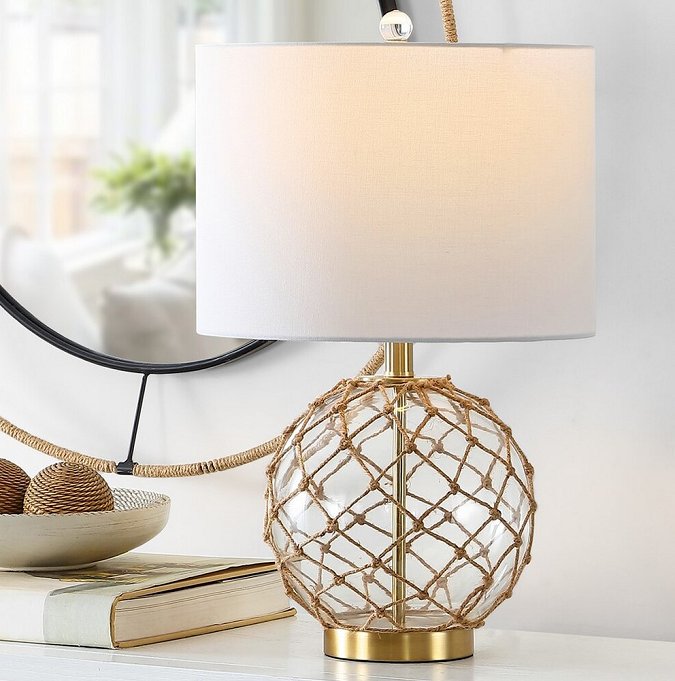 Knotted Net Glass Table Lamp Set - Nautical Luxuries