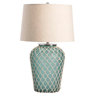 Aqua Blue Frosted Glass Netted Table Lamp - Nautical Luxuries