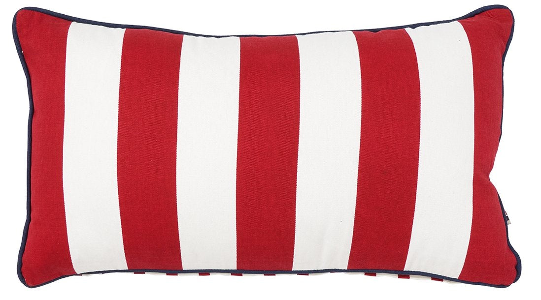 Nautical Coastal Woven Cotton Lumbar Feather/Down Pillow W/ Pom Pom Trim  34 X 16