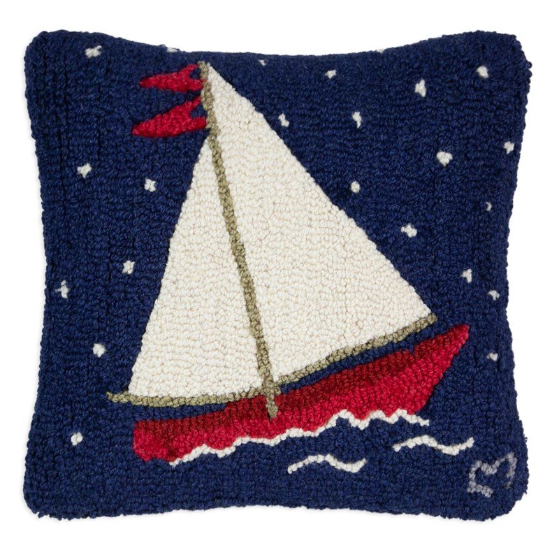 Starry Sail Hooked Wool Accent Pillow - Nautical Luxuries